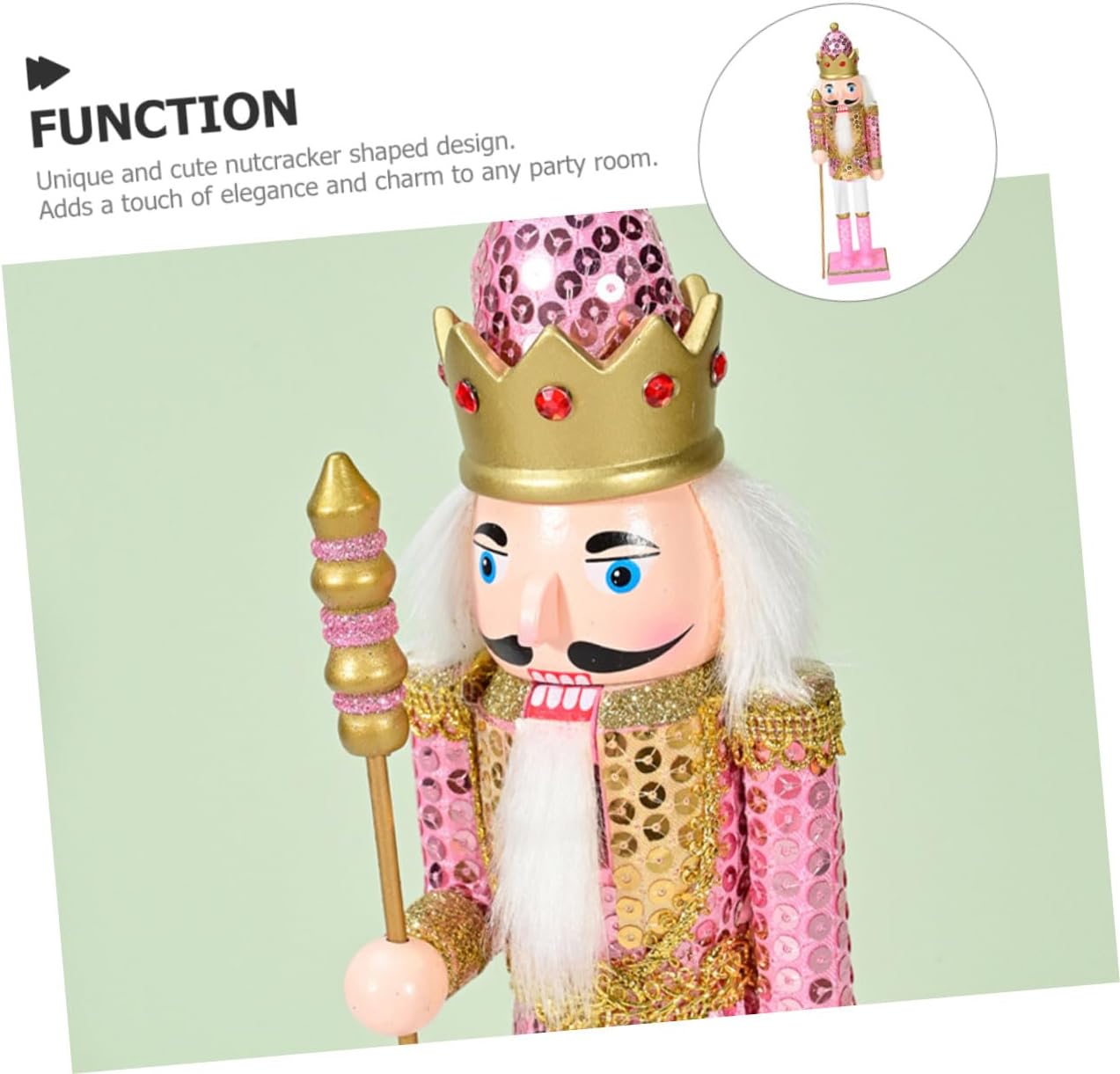 BESTonZON 30cm Pink Sequin Wooden Nutcracker Soldier Ornament Nutcracker Decoration Christmas Home Table Figurine