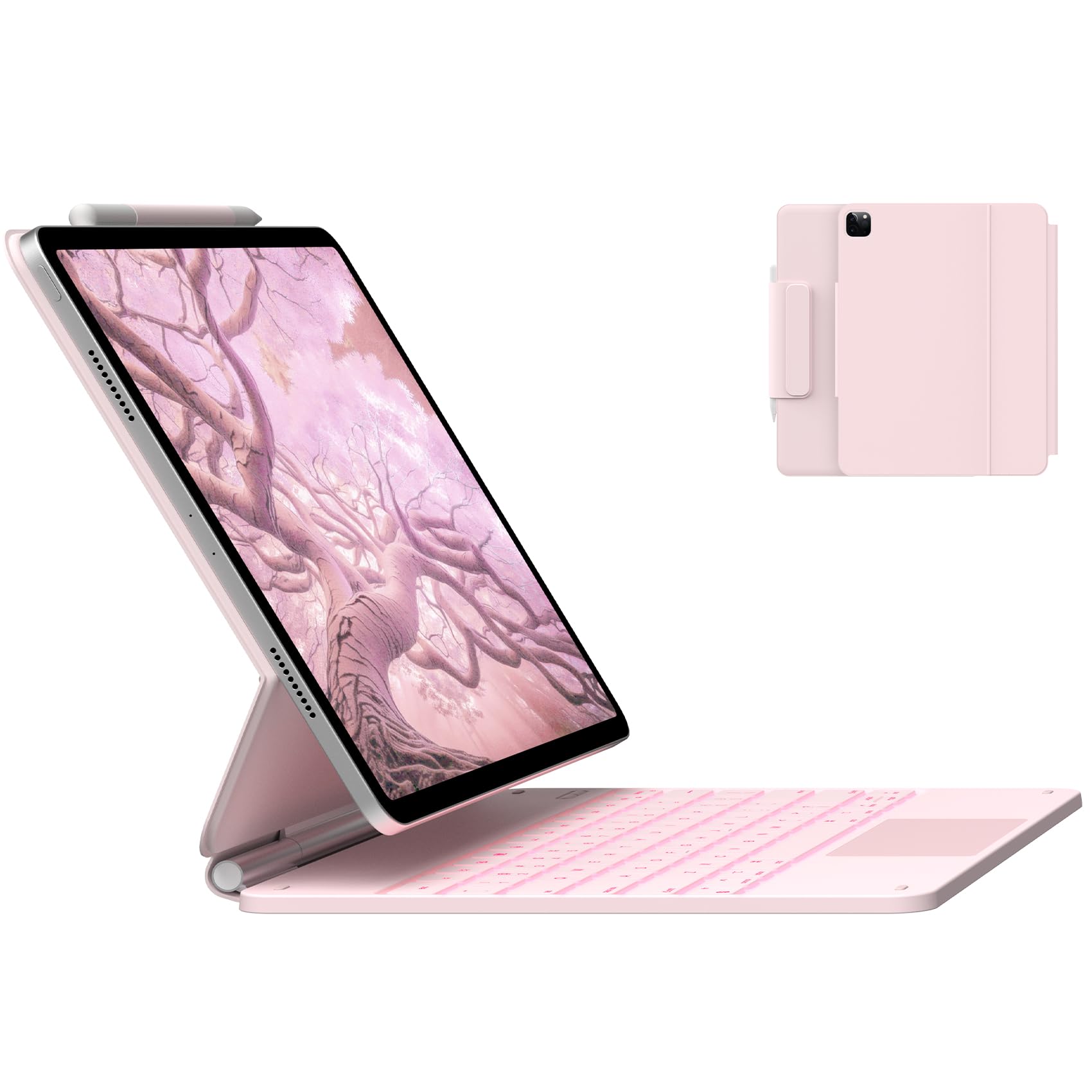 Photo 1 of typecase Edge Keyboard Case for iPad Air 13"(M4/M3/M2, 2026/2025/2024) & iPad Pro 12.9"(6th/5th/4th/3rd Gen), Magic Keyboard with 11-Color Backlight, Multi-Touch Trackpad, Pencil Holder, Light Pink