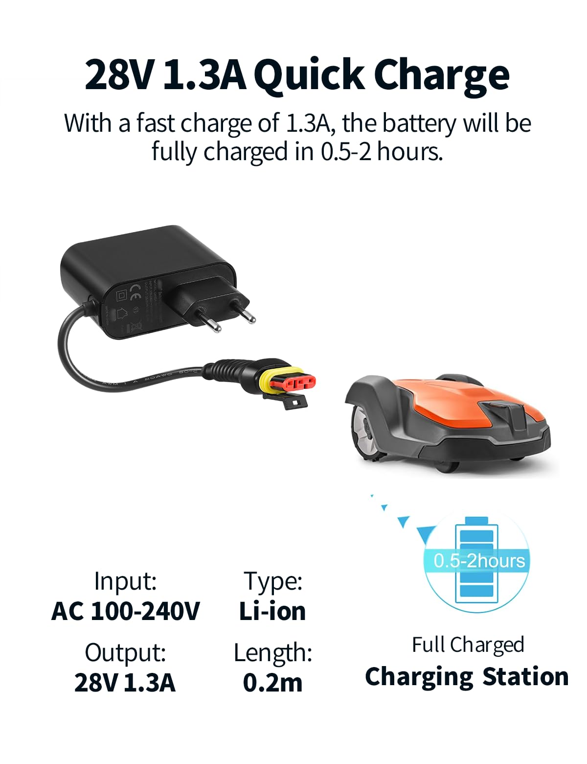 Adaptador de alimentación para cortacésped de 28 V 1,3 A, compatible con Gardena R50Li, R80Li, R40li, R45Li, R70Li, Sileno City, Sileno Life, Sileno Minimo, cortacésped Husqvarna Automower 105, 310,