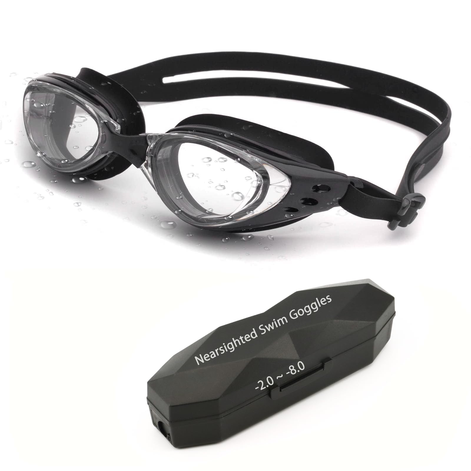 ESAVIA Nearsighted Swim Goggles -2.0D to -8.0D,Anti Fog Shortsighted Swimming Goggles with Clear Lens No Leak UV Protection