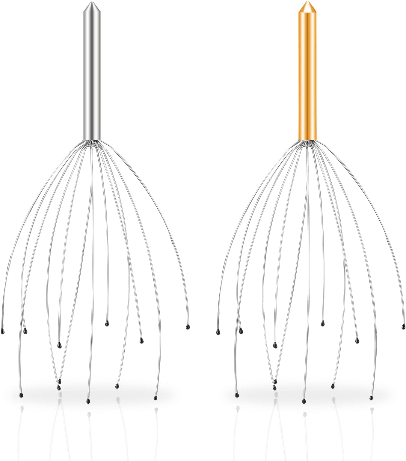 MURLIEN Head Massager, 2 Pack Scalp Scratcher Massager, Lightweight Handheld Head Scratcher for Stress Relief, Head Stimulation, and Body Relaxation - Gold & Silver
