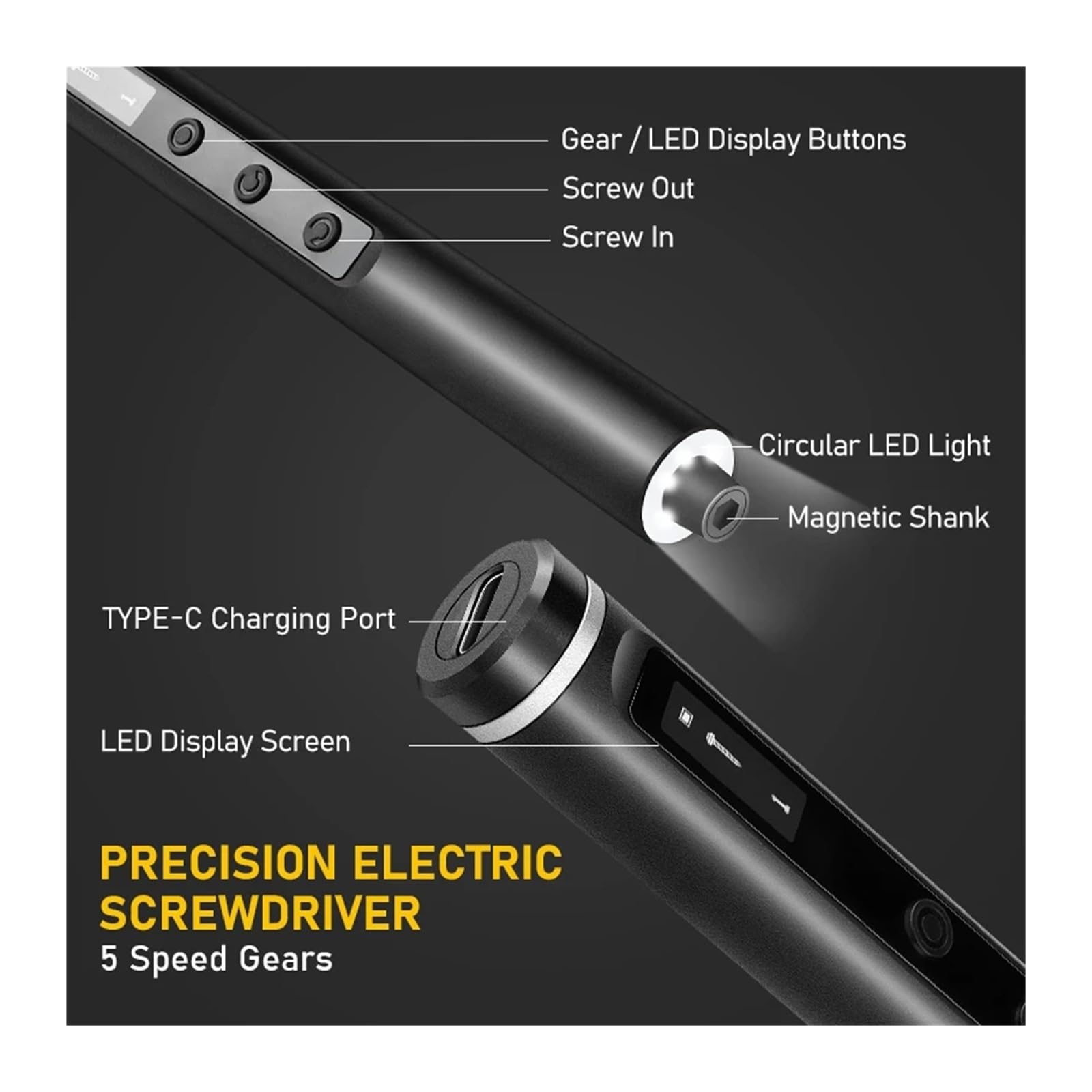 S6 MAX - Juego de destornilladores eléctricos de precisión de 5 velocidades de par ajustable, puntas de destornillador Phillips Torx magnéticas compatibles con PC DIY