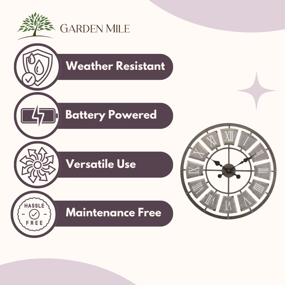 Garden Mile 60 cm römische Ziffern Stein Outdoor Uhren für den Garten, wasserdicht, große Wanduhr für Wohnzimmer, Außen, Gartenuhr, Gartenornament, große Uhr für drinnen und draußen