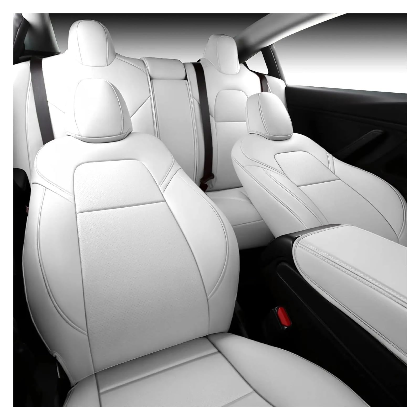 Juegos de funda de asiento Funda Cuero Para Asiento Coche Para Tesla Para Model Y 2020-2024, Protector Cojín, Juego Completo(Blanco)