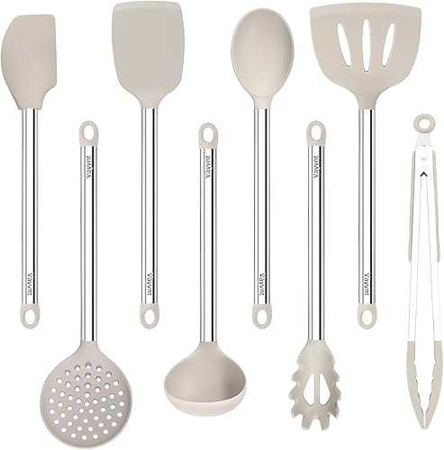 Miniatura 10 de Juego de 8 utensilios de cocina, juego de espátulas de cocina de silicona Vayvnt para cocinar, utensilios de cocina de silicona no tóxicos con mango