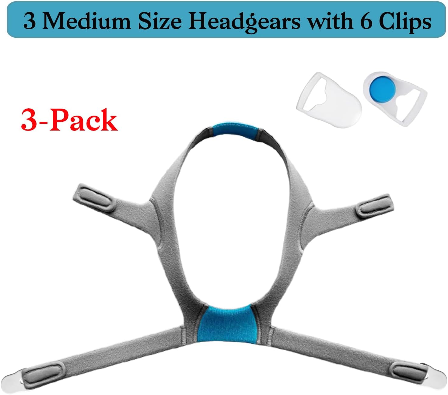 Airfit N20 Headgear, 3-Pack Headgear Compatible with Air Fit/AirTouch N20 Mask, Replacement Headgear Strap for N20, CPAP Supplies for Airfit N20 Medium with 6 Clips