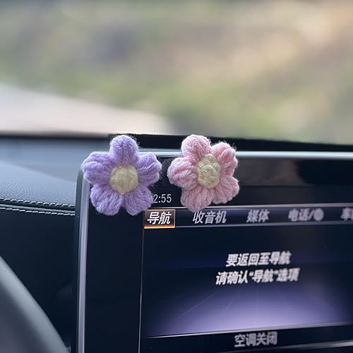 Miniatura 5 de Decoración de tablero de flores de ganchillo, 6 piezas de bonitos accesorios de automóvil para mujeres, estética interior, flores tejidas hechas a