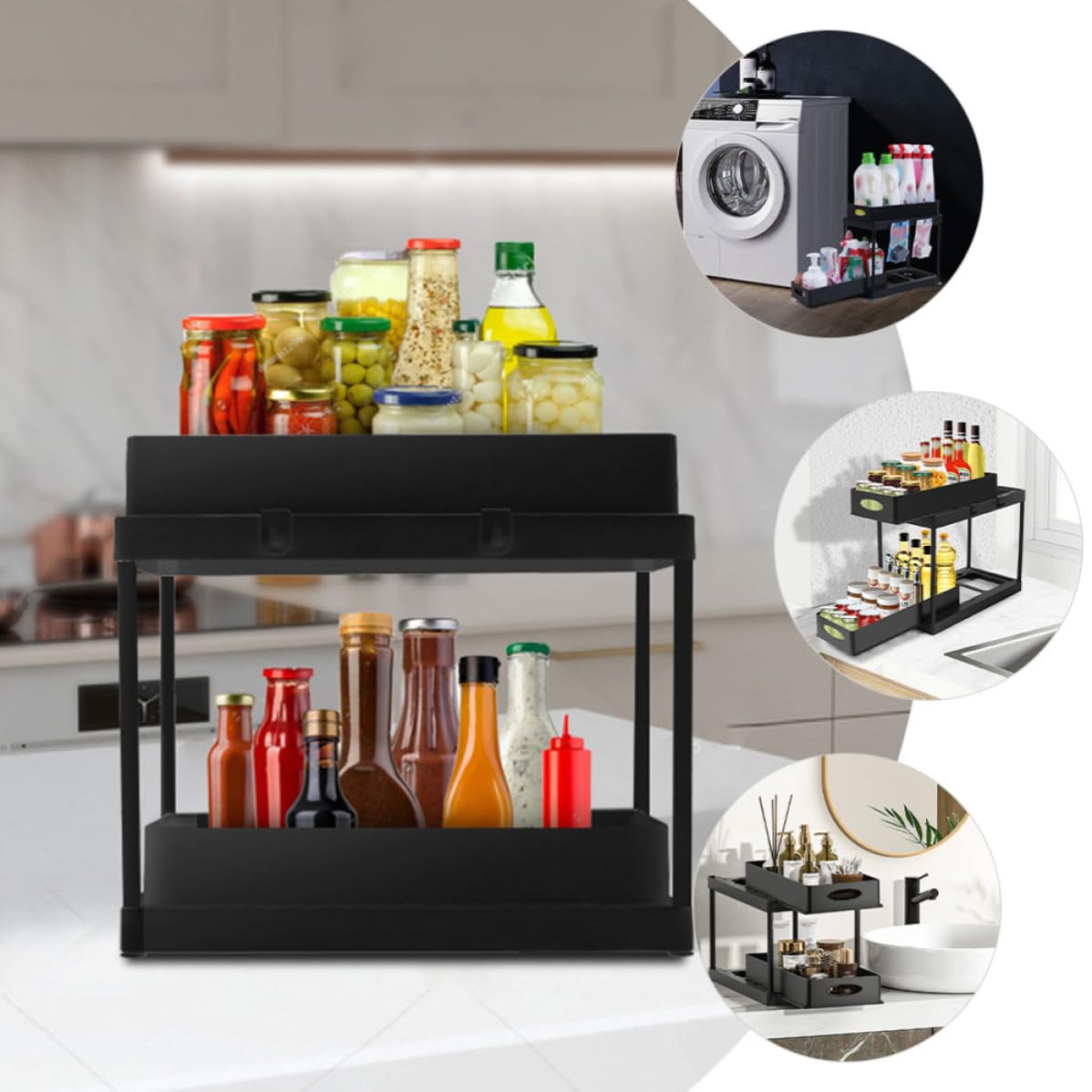 Artibetter Organizzatore Sottolavello a Due Livelli Scorrevole in ABS Nero