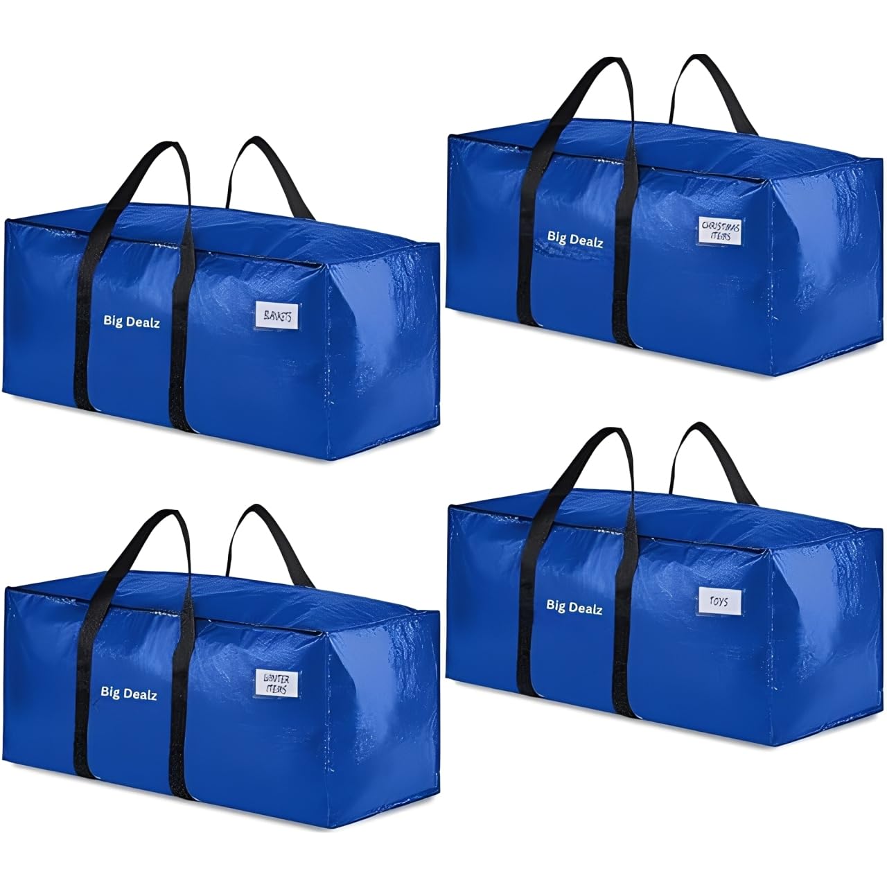 Heavy Duty Extra Large Storage Bags with Lids - Thicker Waterproof Bags with Zips - Moving Bags with Backpack Straps & Handles – Moving Supplies for Travelling & Christmas Decor (Blue (Pack of 4))