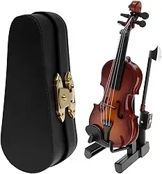 Modelo de mini violino, estatueta de violino minúscula de madeira, modelo decorativo de instrumento musical em miniatura com suporte para presente, presente de decoração de mini instrumento musical