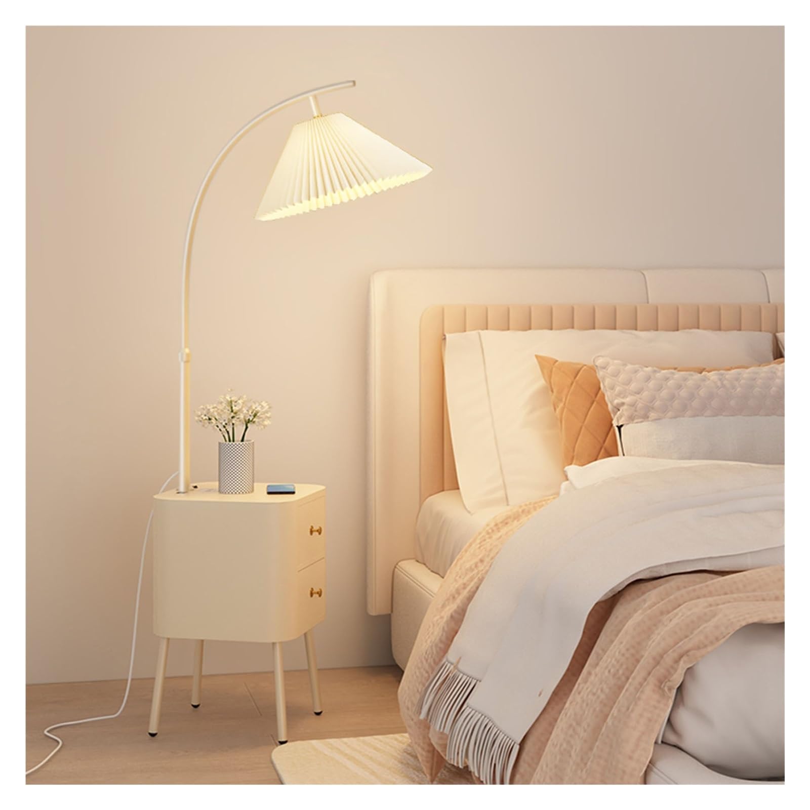 LJHFG63KUYT Standing Lamps Floor Lamp with Table 2 Drawers, Lamps for Nightstand with 3 Color Temperature Led Bulb Included Decorate