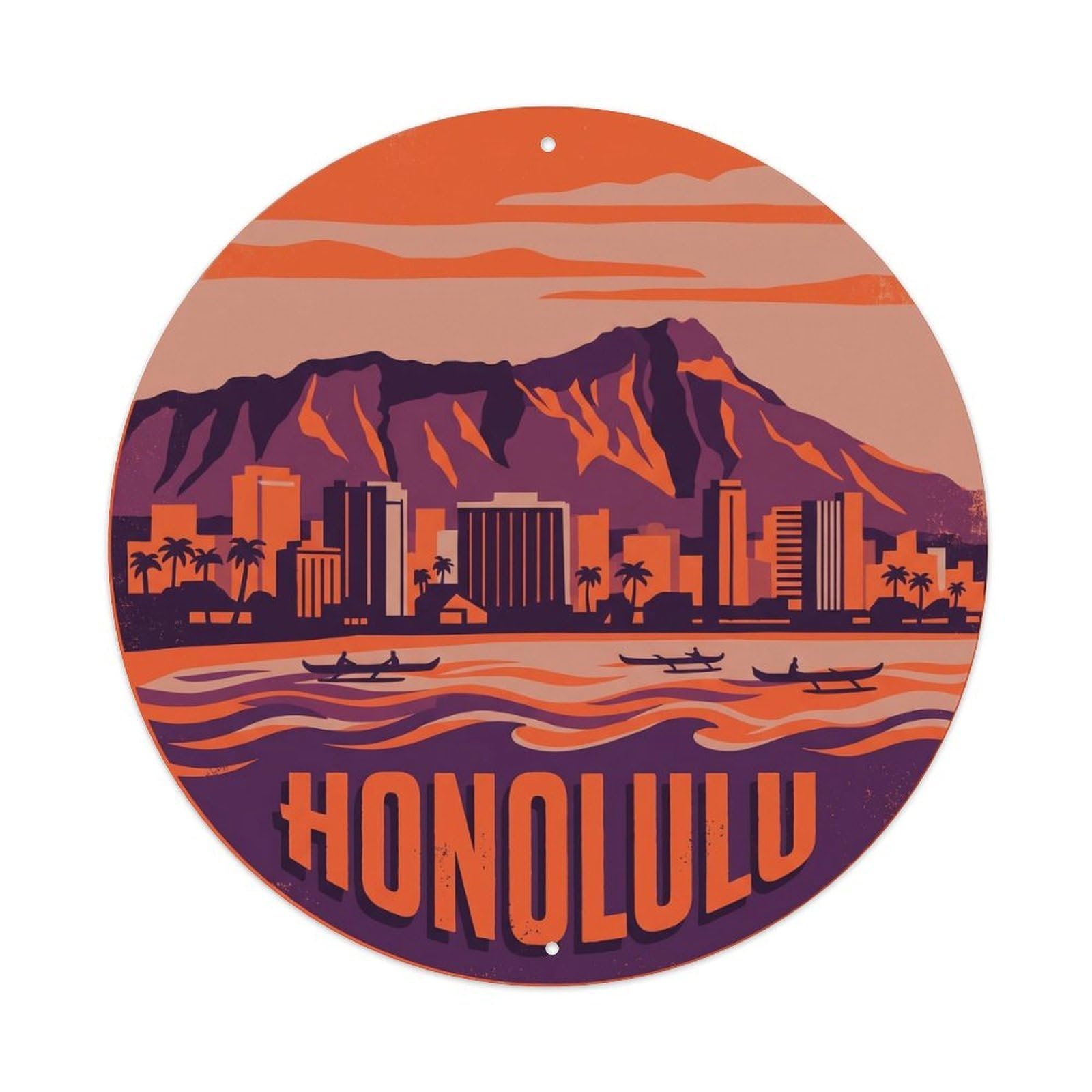 Honolulu City Skyline Hawaii Travel Town Heritage Metal Tin Sign