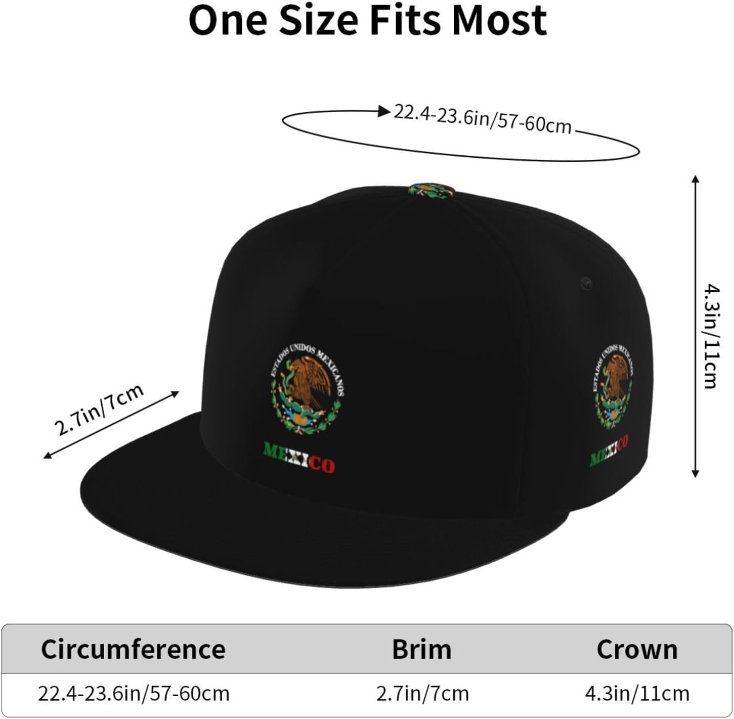 Mexico Mexican Mex National Emblem Hat Snapback Hats Adjustable Baseball Cap Flat Bill Brim Men Women Crew Cut Cap Trucker Cap Black - Image 6
