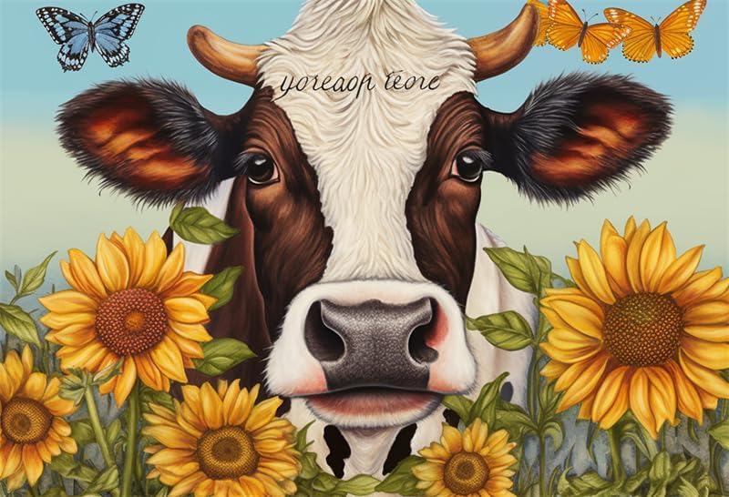 Jigsaw Puzzles 500 Pieces Adults & Families Cow Sunflower Butterflies Formation Wooden to Explore and Enjoy Gifts Home Decoration 20.4 x 14.9 in