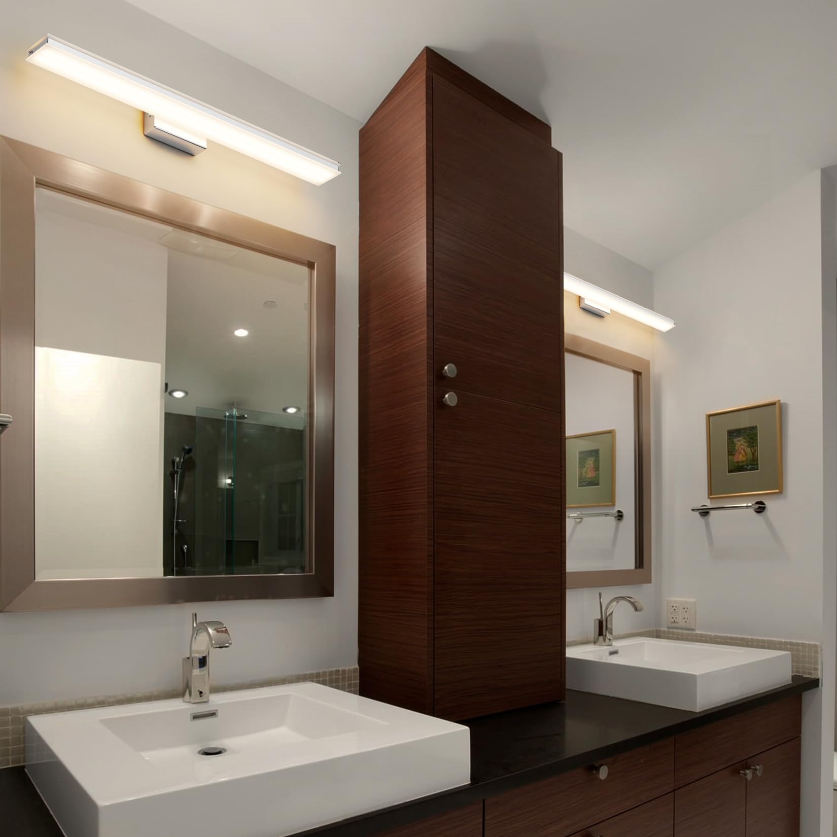 Klighten Luz Espejo Baño LED 60cm 20W, 2000LM Lámparas para el Espejo del Cuarto de Baño, Apliques Espejo de Baño Moderno, 110-240V, 3000K Blanco Cálido, Cromo