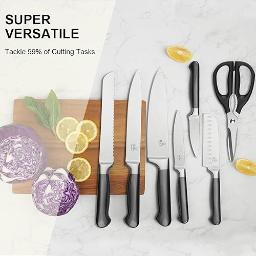 Miniatura 7 de CHUSHIJI Juego de cuchillos con bloque y afilador, juego de 15 piezas de bloque de cuchillos de alta calidad, mango antideslizante, juego de