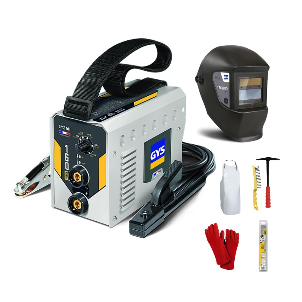 GYS, GYSMI 160P, Poste à Souder à l'Électrode Enrobée 160A Monophasé 230V (MMA), Avec Masque LCD TECHNO 11, Porte-électrode, Câble de Masse, 50 Éléctrodes Ø2mm, Marteau, Brosse, Gants,Tablier