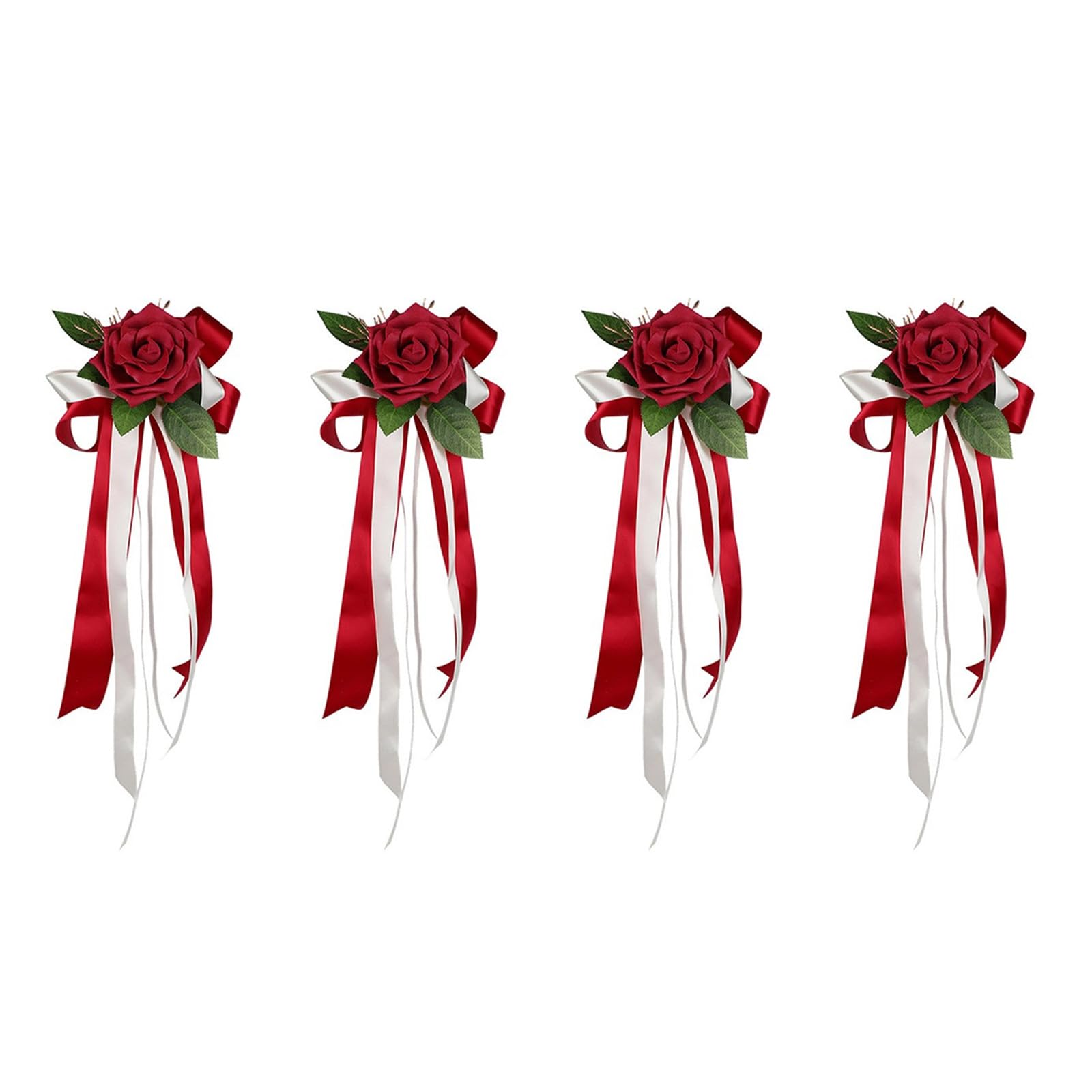 Xjdzineq 4Pcs Wedding Car Glass Floral Arrangements Artificial Silk Flower with Ribbon for Bridal Showers Party Decoration Artificial Flower Wedding Car Accessory