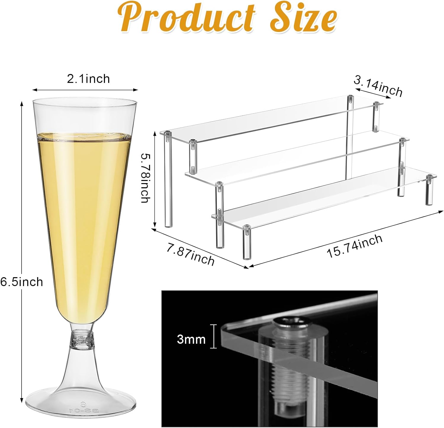 48 Pcs 5 oz Clear Plastic Champagne Flutes with 2 Pcs 3 Tier Acrylic Champagne Glass Holders for Cupcake Dessert Organize Wedding Toasting Cocktail Cups for Birthday Party Decorations Supplies