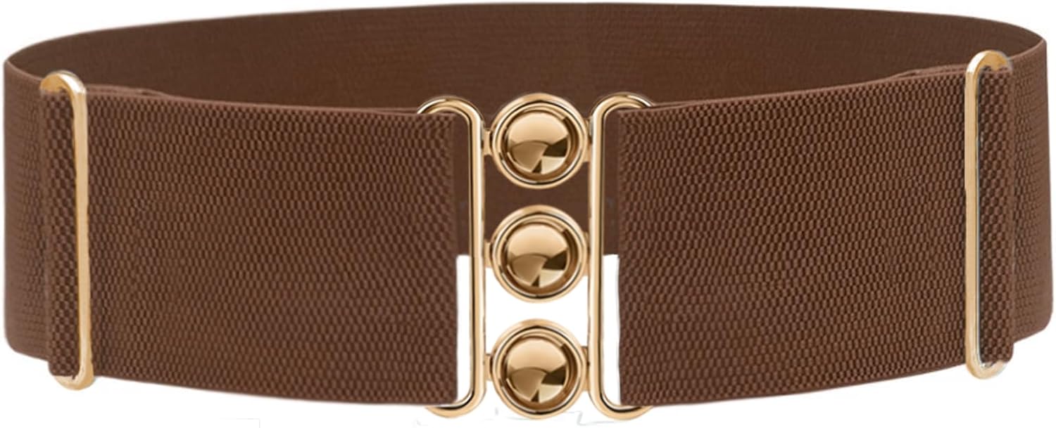 Wide Adjustable Stretchy Belt Gold Buckle Belt for Women Dresses | Retro Broad Ladies Belt,Fits Waist from 23" to 55" Plus Size,Casual Trendy Belts for Jumpsuits,Skirts,Gowns