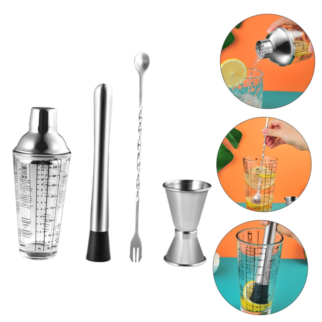 Mikikit Coctelera de Acero Inoxidable Cocteleras para Bartenders Equipo de Coctelería Herramientas para Coctelería para Hacer Cócteles Casa Color Aleatorio