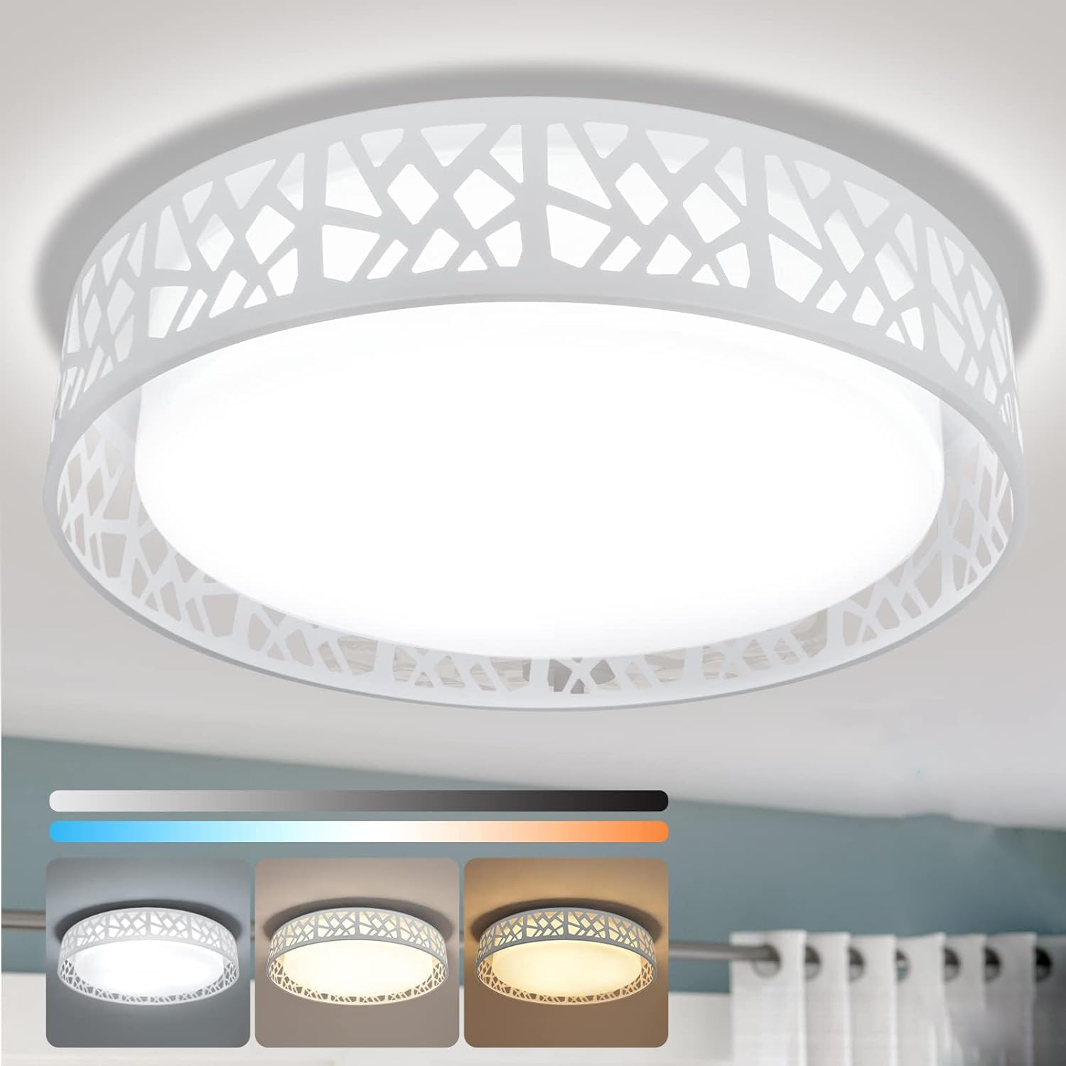 Depuley LED Close-to-Ceiling Lights with Remote Control,35W Dimmable Flush Mount Ceiling Lighting, 3-Light Color Changeable Light Fittings for Office Living Room, Bedroom, Kitchen, Dining Room(White)