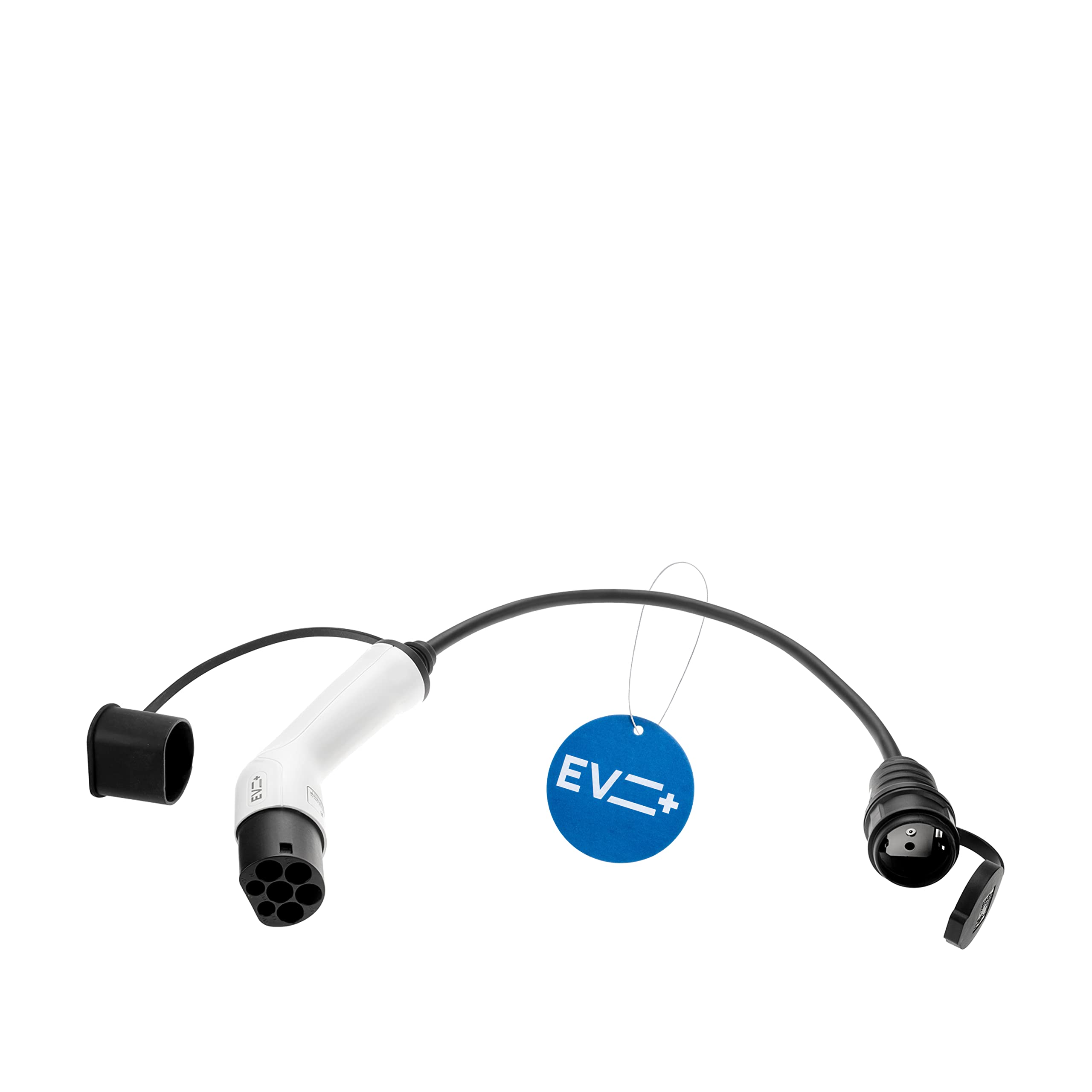 EV + Adapter Kabla do Samochodów Elektrycznych Typ 2 do Schuko, IEC 62196 (M) do Schuko, 1-Fazowy 16A (3,6 kW) Czarne/Białe, Złącze Wtykowe Adapter do Ładowania Typu 2 do Schuko