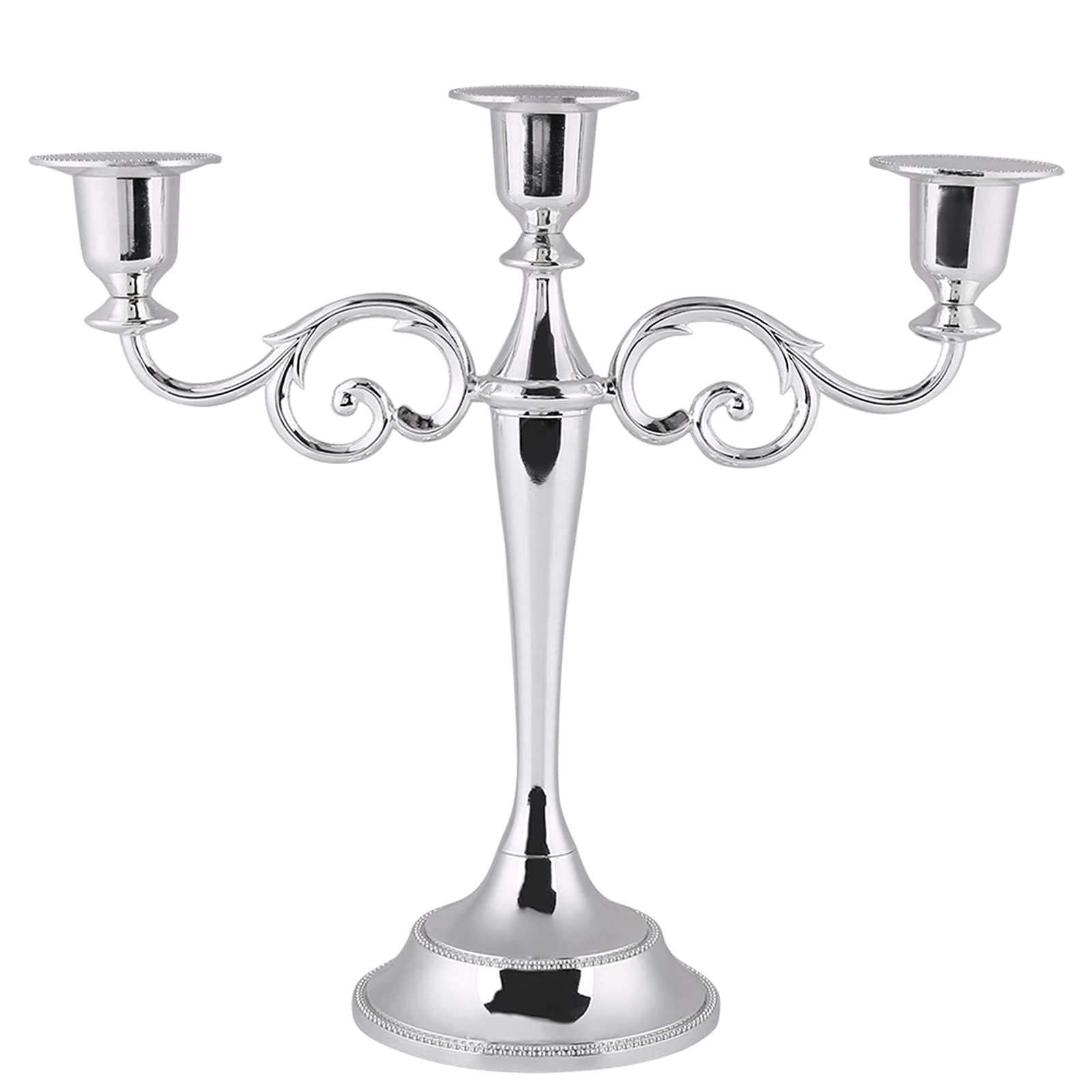 Ejoyous Candeliere a 3 Bracci, Portacandele Candelabro in Metallo, Candele a Bastoncino, Vintage per Natale, Matrimonio, Soggiorno, Davanzale (SILVER)