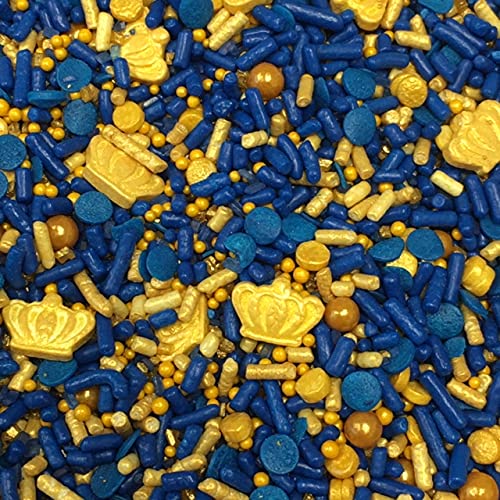 Cool Mom Sprinkles Prince Sprinkles for Birthday Party I Baking and Decorating Cupcakes, Cakes, Cookies, and Ice Cream! Gold Crown Sprinkles For Prince Birthday Party Or Baby Shower 8 oz Blue Gold