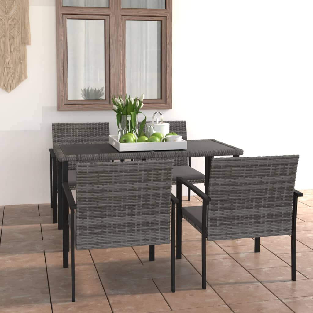 vidaXL Juego de Comedor para Jardín 5 Piezas Terraza Exterior Hogar Muebles Cocina Silla Mesa Asiento Suave con Respaldo Ratán Sintético Gris