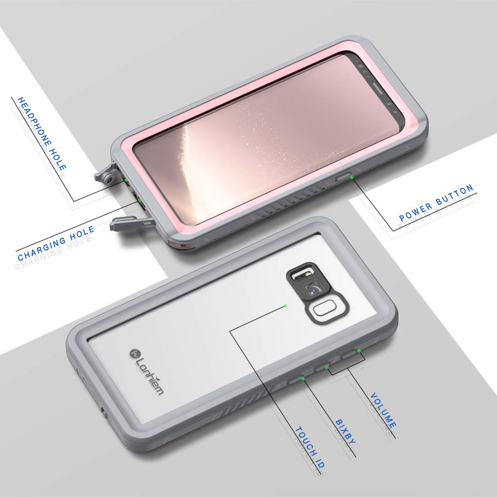 Lanhiem Cover Per Samsung Galaxy S8,Custodia Impermeabile Samsung S8[IP68 Certificato Waterproof] Full Body con Protezione dello Schermo Antiurto AntiGraffio Subacquea Caso per Samsung S8,Rosa