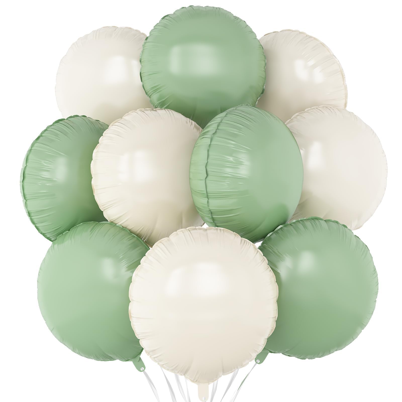 Sage Green Cream White Round Foil Balloons,20Pcs Round Shaped Balloons 18"Helium balloon for Baby Shower Birthday Anniversary Wedding Party