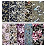 PH PandaHall 10 scampoli di tessuto in cotone in stile giapponese con fiori quadrati, per patchwork, lavori artigianali, trapunte, tessuti da cucito per fai da te, scrapbooking, decorazioni artistiche