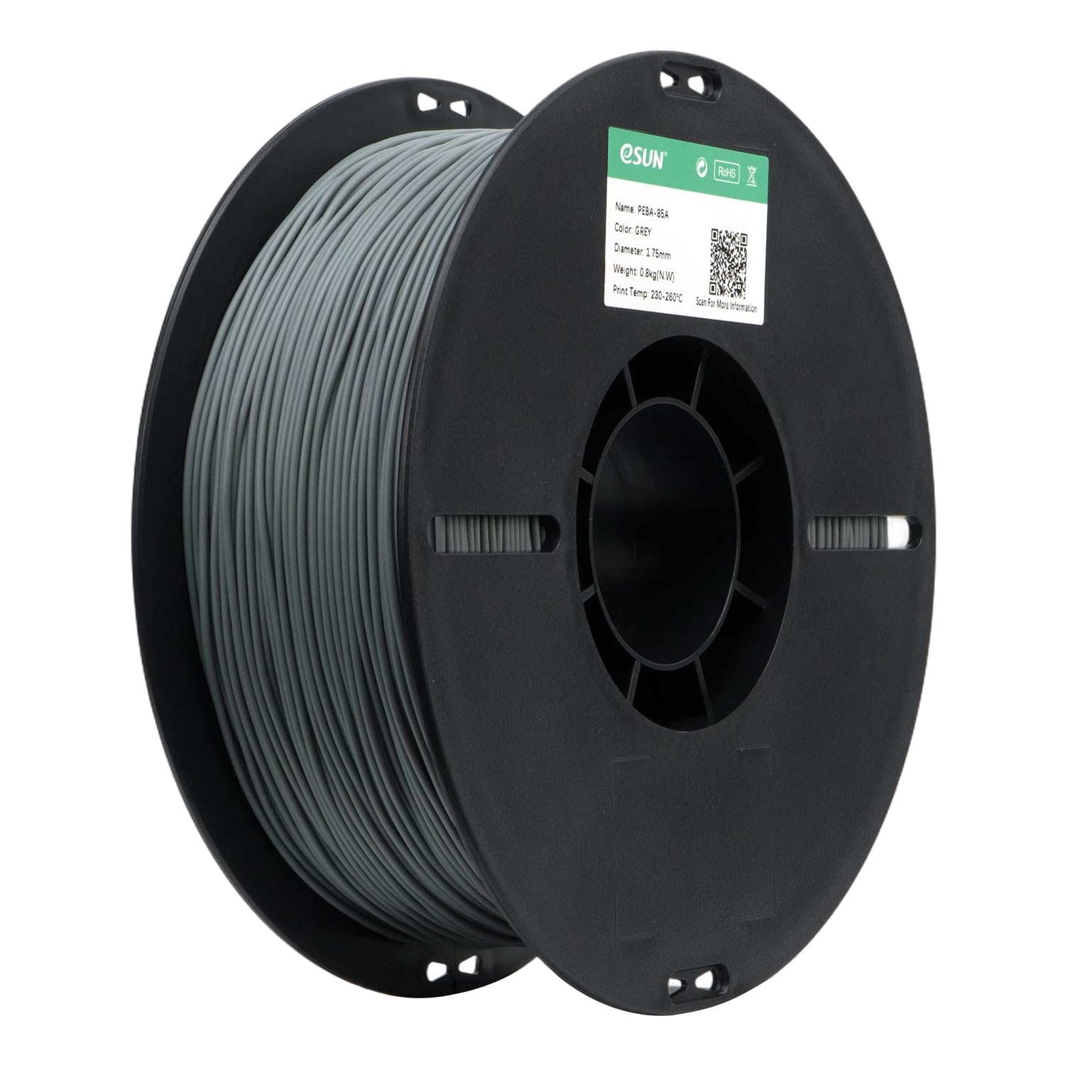 eSUN PEBA-85A Filament 3D Flexible 1.75 mm 0.8KG pour Imprimantes 3D, Gris