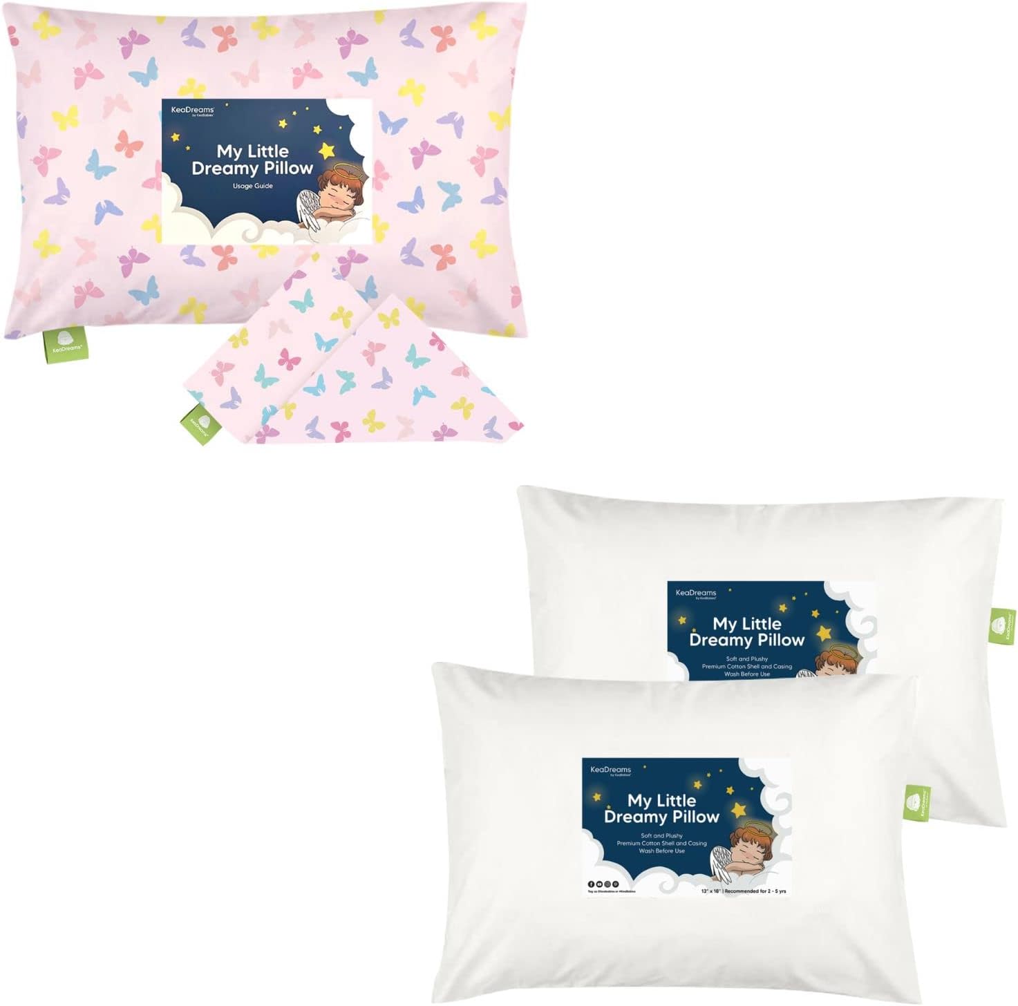 KeaBabies Toddler Pillowcase for 13X18 Pillow and 2-Pack Toddler Pillow - Organic Toddler Pillow Case for Boy, Soft Organic Cotton Toddler Pillows for Sleeping
