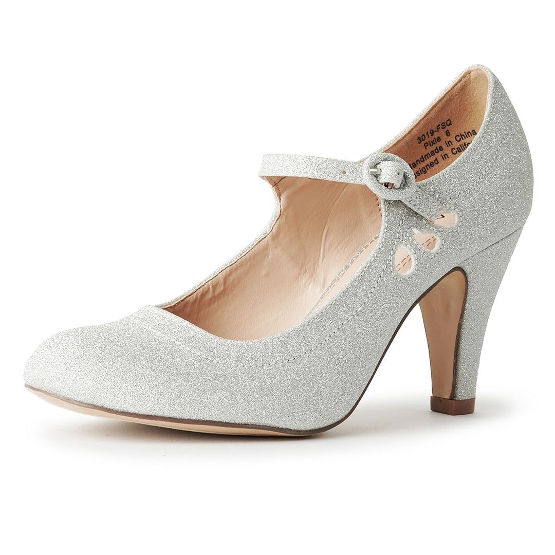 Pixie Mary Jane Shoes Women Oxford Pumps - Cute Low Kitten High Heels - Retro Vintage Shoes for Women 1950s Mary Janes Round Toe Shoe with Ankle Strap - Women Dress Shoes