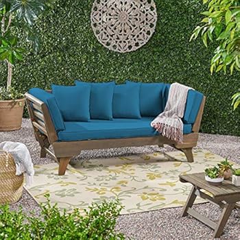 Alternative view of Christopher Knight Home Aldrich Outdoor Acacia Wood Expandable Daybed with Water Resistant Cushions, Dark Teal and Gray