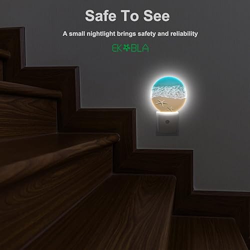 Miniatura 5 de EKOBLA Luz nocturna de océano, arena de playa, olas de mar, luces nocturnas enchufables con sensor de atardecer a amanecer para dormitorio, baño,