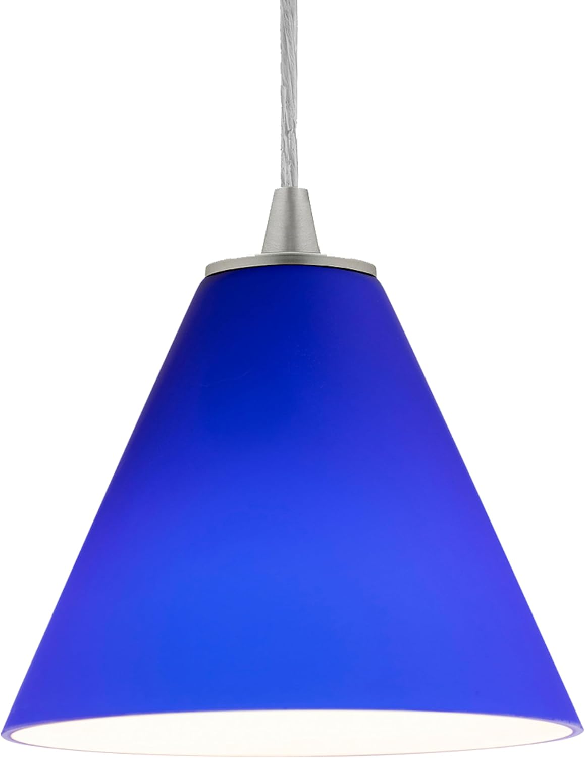 Martini Glass Pendant - Cord - Brushed Steel Finish - Cobalt Glass Shade