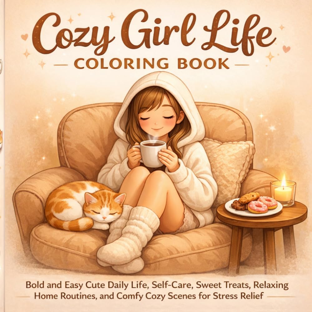 Cozy Girl Life Coloring Book: Bold and Easy Cute Daily Life, Self-Care, Sweet Treats, Relaxing Home Routines, and Comfy Cozy Scenes for Stress Relief (Cozy Line Studio Collection)