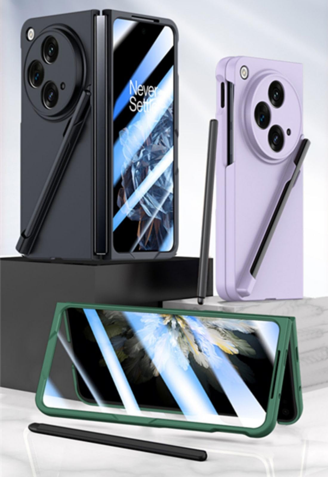 Coque pour OnePlus Open Boîtier + Stylo+ Verre Film,Pen Slot Slim Case Bumper Armor Case étui pour OnePlus Open/Oppo Find N3(2)