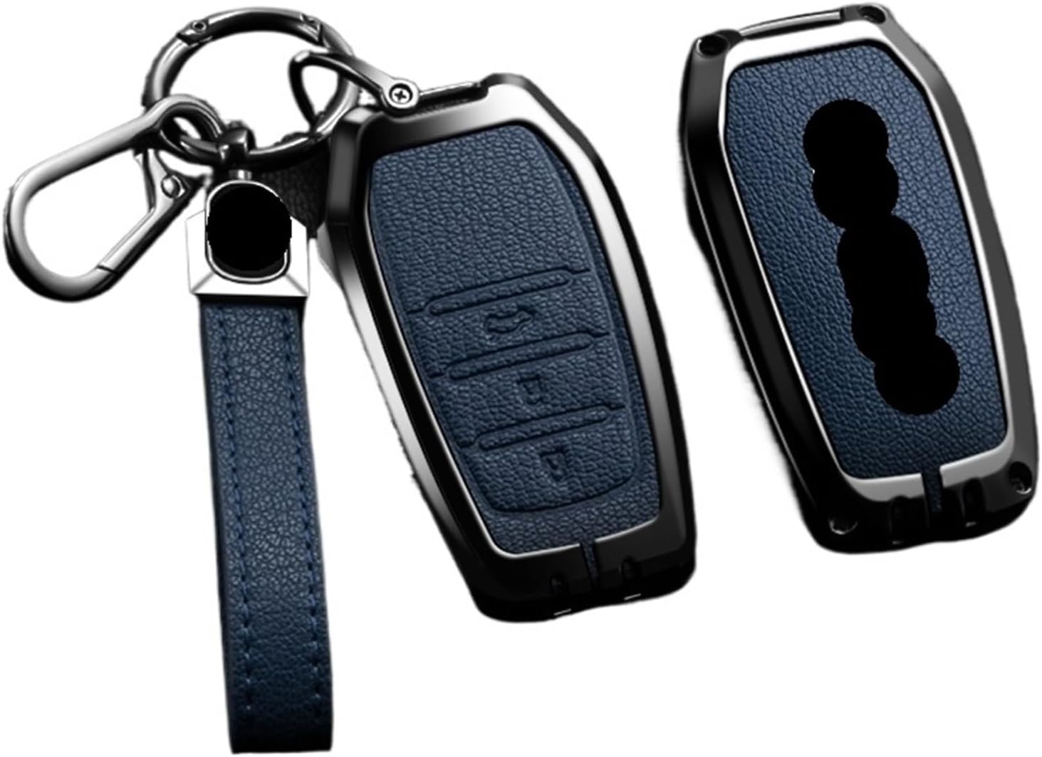 Alloy Leather Car Key Case Full Cover Shell Fob Compatible For Toyota CHR Hilux Fortuner Land Cruiser 200 Camry Corolla Crown RAV4 Highland(B-blue ring)