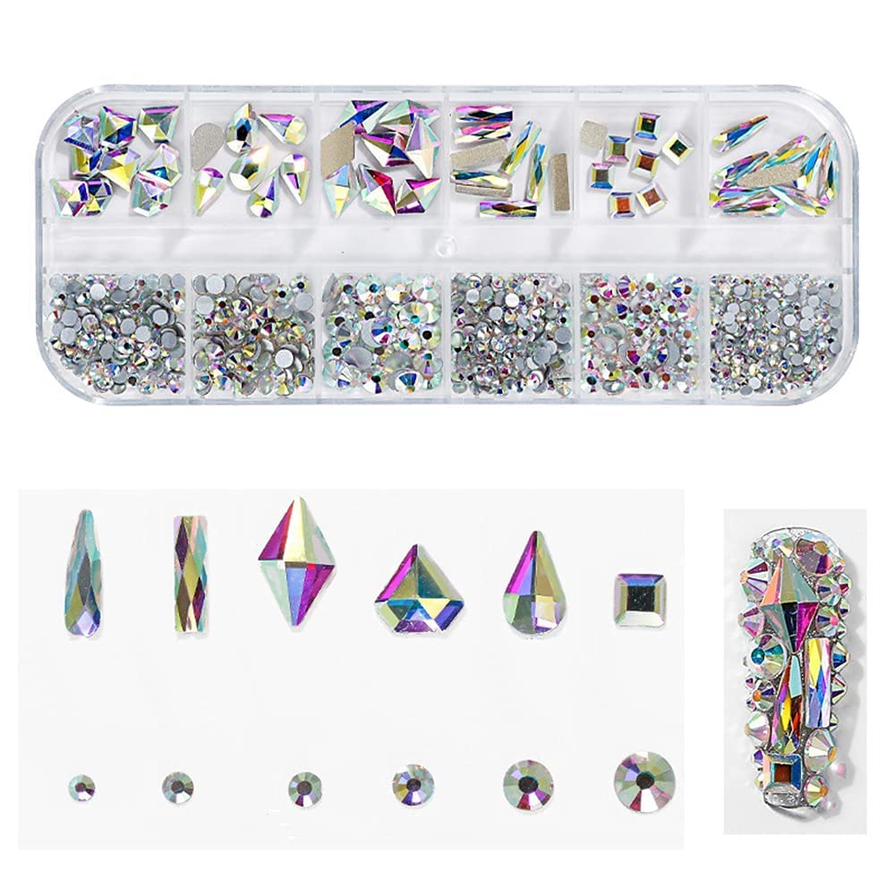 Crystal Nail Art Rhinestones Set – 3D Aurora AB Gems & Multi-Shape Nail Stones Decoration Kit for DIY Manicure, Acrylic Nails & Salon Use (Assorted Shapes & Sizes)-image-7