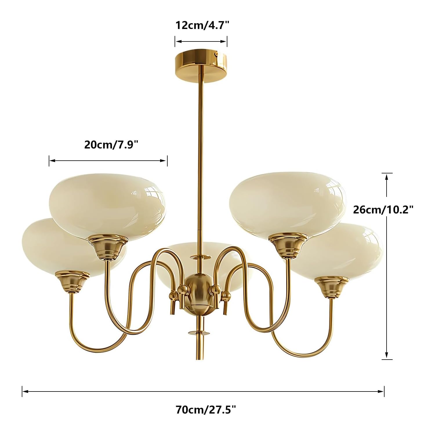 KCO Lighting Goldfarbener Vintage-Kronleuchter, moderner 5-flammiger Kugel-Kronleuchter mit glattem Lampenschirm, Sputnik-Pendelleuchte, Esszimmer-Deckenleuchte für Wohnzimmer, Schlafzimmer