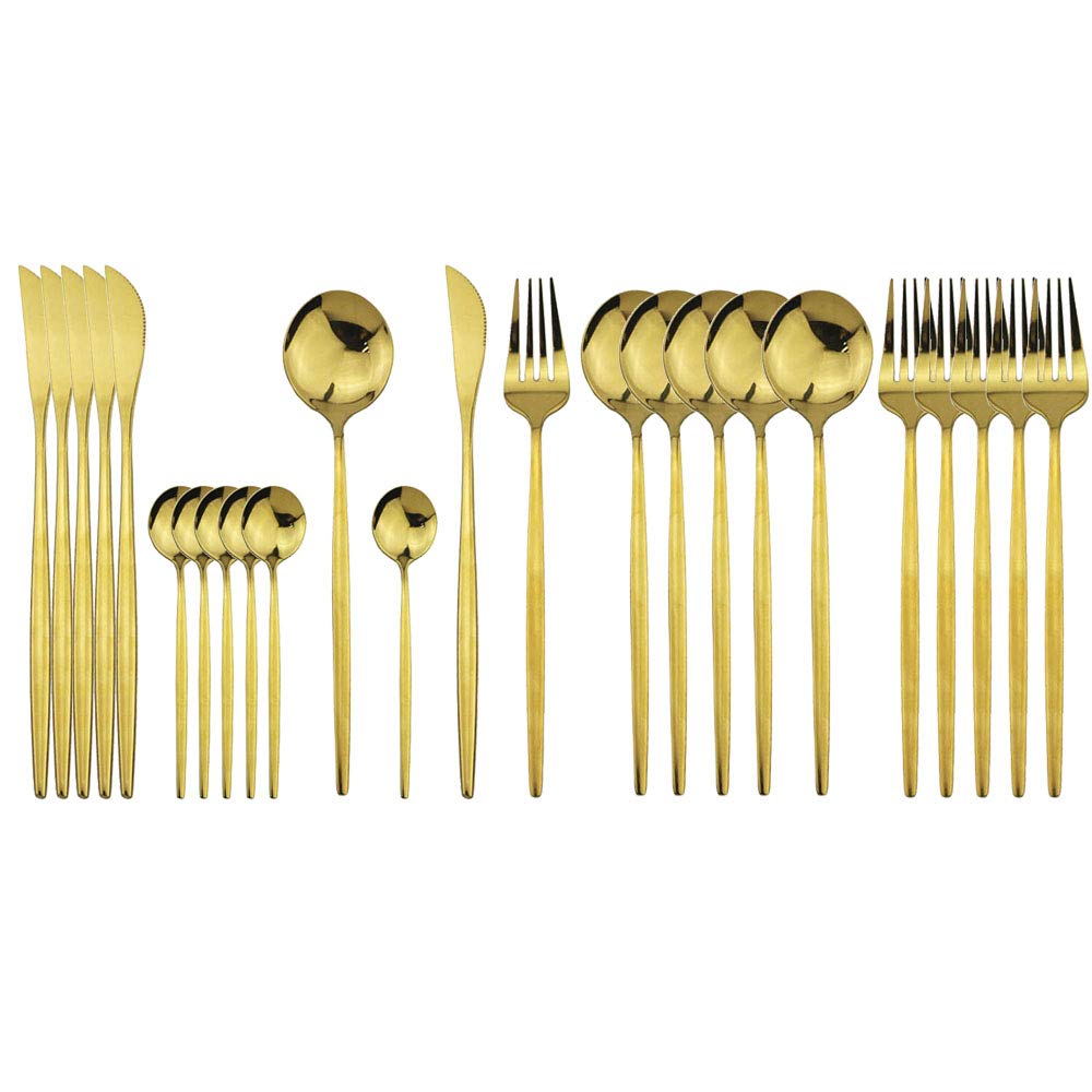 Buy JASHII Stainless Steel Titanium Plated Golden Flatware Set 24 Piece