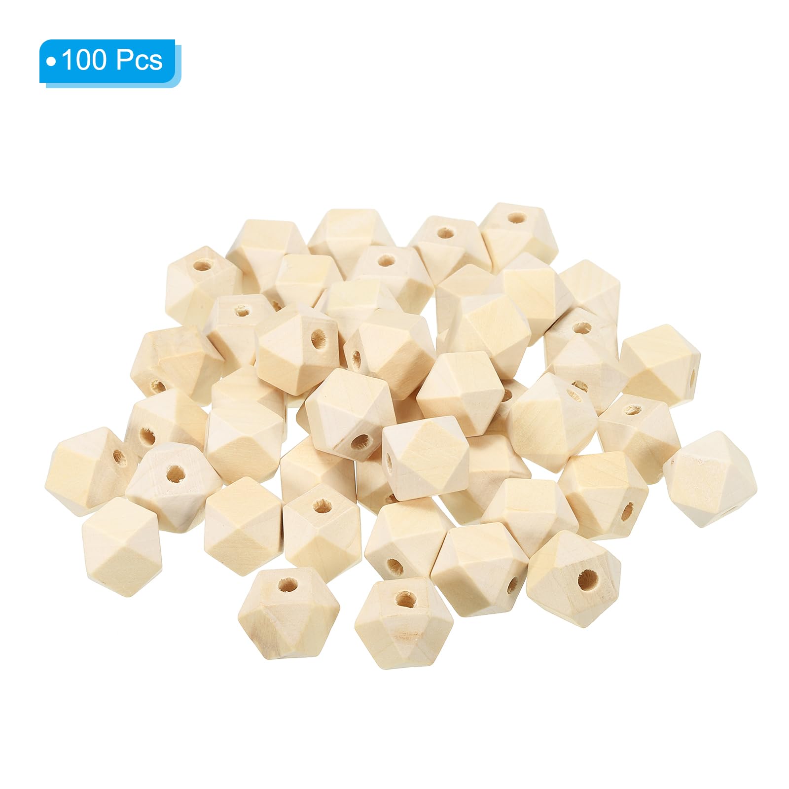 PATIKIL 14mm Natural Wood Beads, 100 Pack Unfinished Wooden Beads Geometric Hexagon for DIY Craft Jewelry Making Home Decoration - Image 3