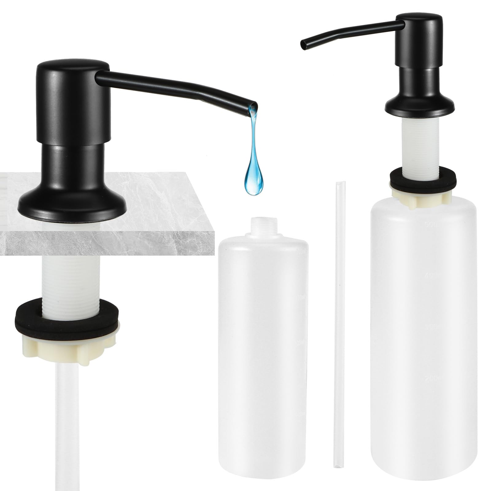 Dispensador Jabón Automático 500 ML para Cocina y Baño - Fregadero Incorporado, Acero Inoxidable Duradero + Botella de Plástico Recargable Ideal para Lavabo, Encimera o Pared