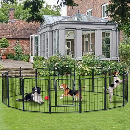 Image of Dog Playpen Portable Outdoor Dog Fence, Dog Playpen for Large /Medium /Small Dogs, Dog Fences for The Yard with Doors Foldable Metal