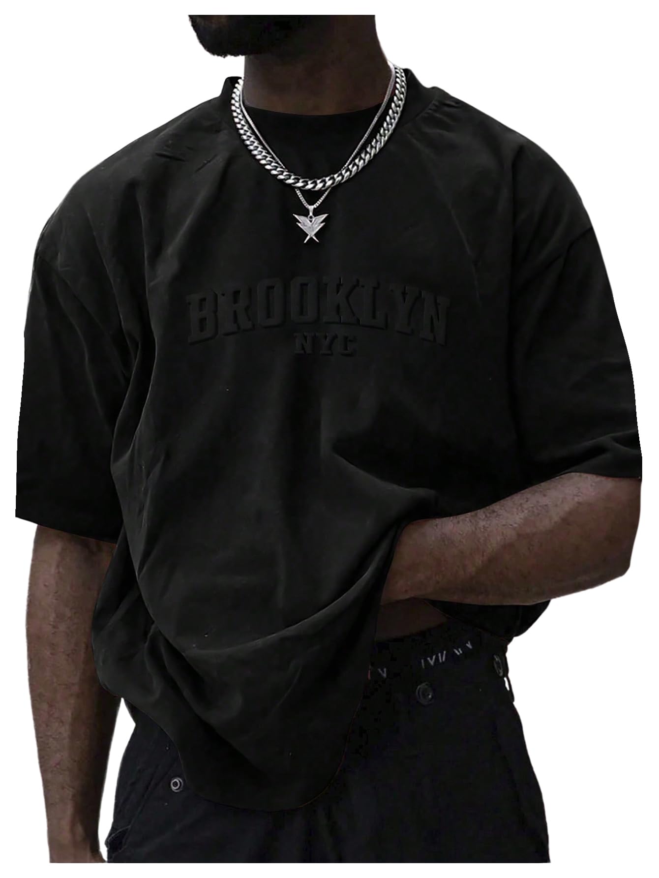 GORGLITTER Men's Oversized T Shirt Letter Graphic Short Sleeve Drop Shoulder Crewneck Tee Tops