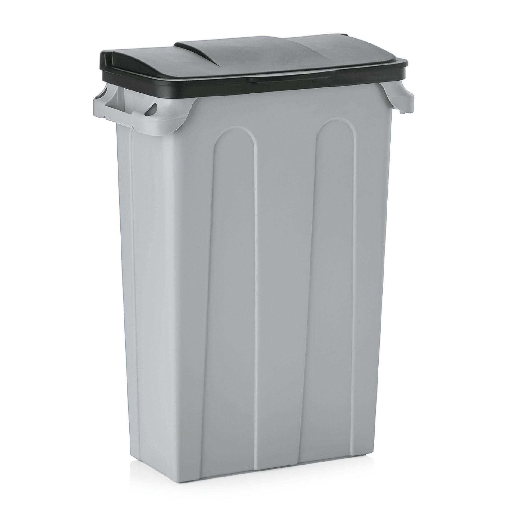 Muvell Mülleimer - 75 Liter Abfalleimer + vers. Deckelvarianten | 3,6 Kg | Mülltonne, graue Abfalltonne, Mülleimer Küche, Abfalltonne Gastro, Müllbehälter, 56,5x27,9x76 cm (mit Klappdeckel)